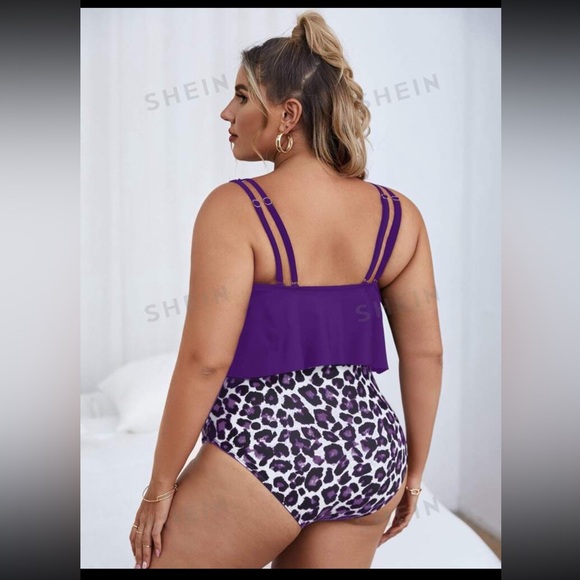 SHEIN Purple and Leopard Tankini Swimsuit - Picture 3 of 6